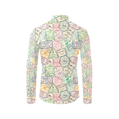Travel Stamp Print Design LKS303 Men's Long Sleeve Dress Shirt