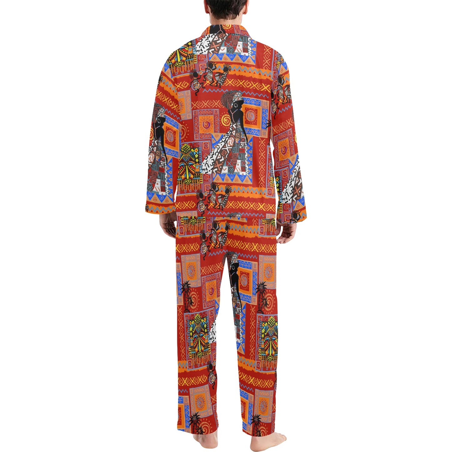 African Print Pattern Men's Long Pajama Set