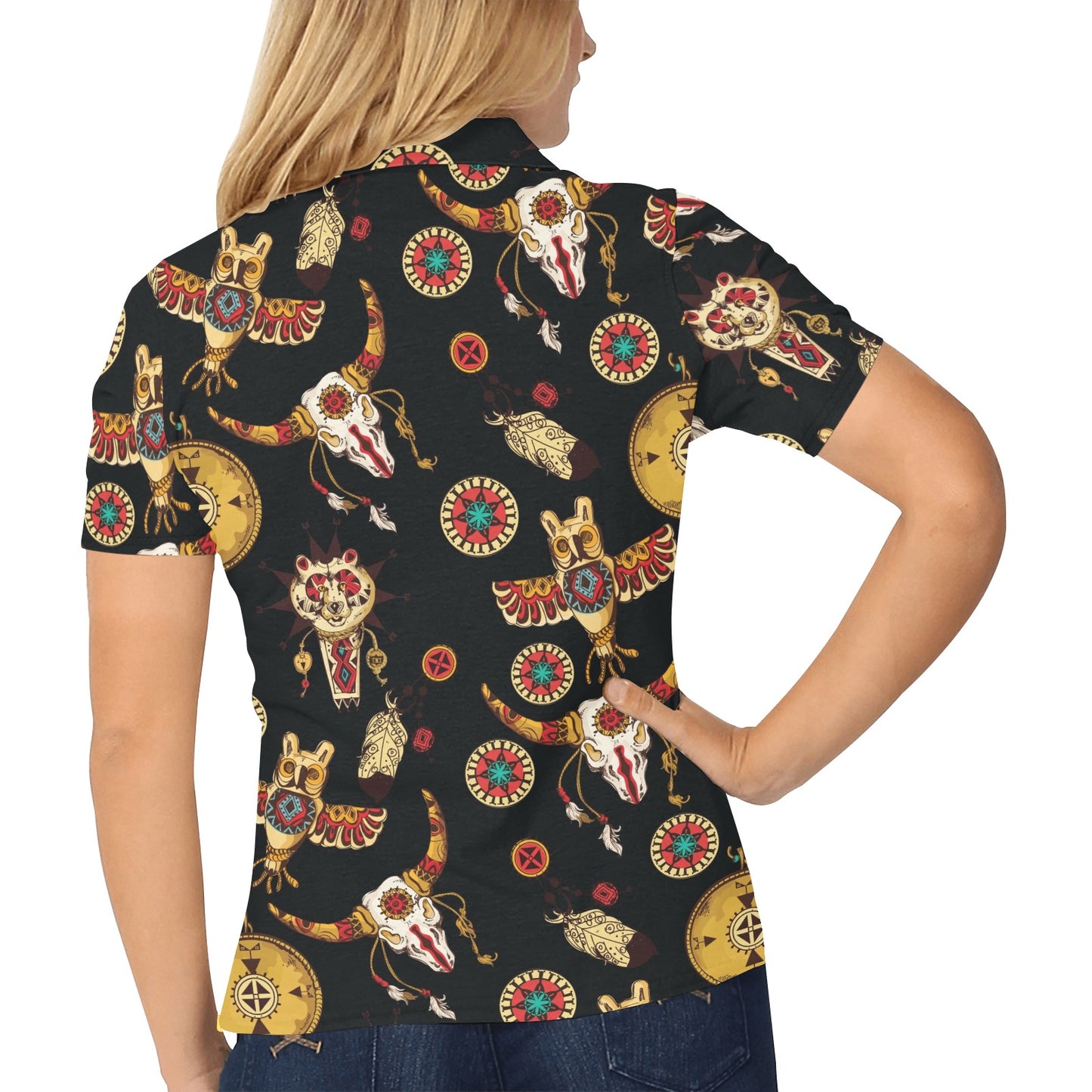 Native American Symbol Pattern Women's Polo Shirt