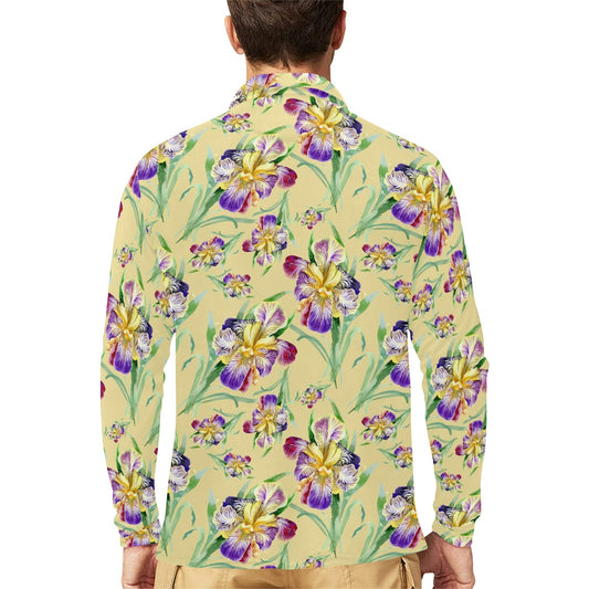 Iris Pattern Print Design IR06 Long Sleeve Polo Shirt For Men's