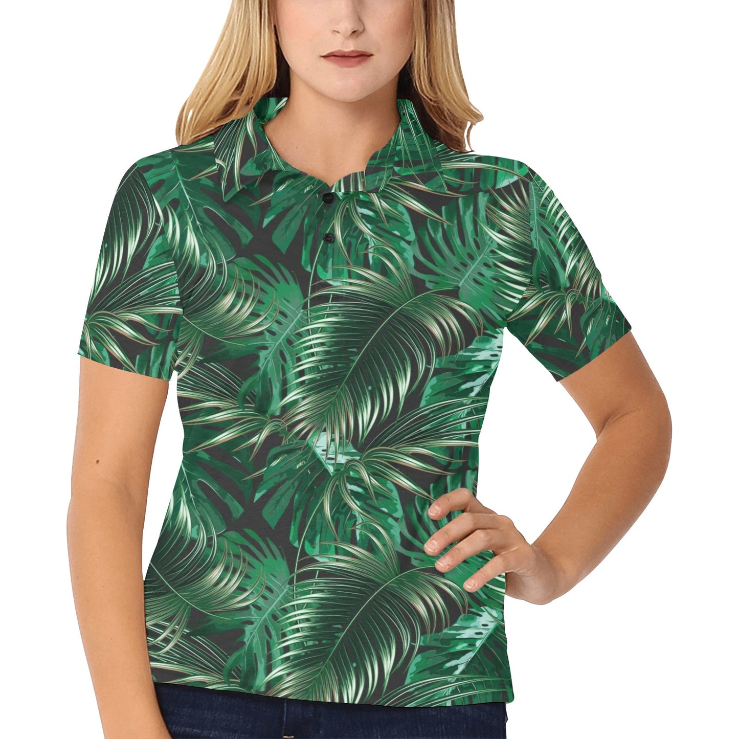 Tropical Flower Pattern Print Design TF012 Women's Polo Shirt