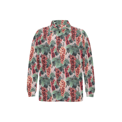 Grape Pattern Print Design GP01 Long Sleeve Polo Shirt For Men's