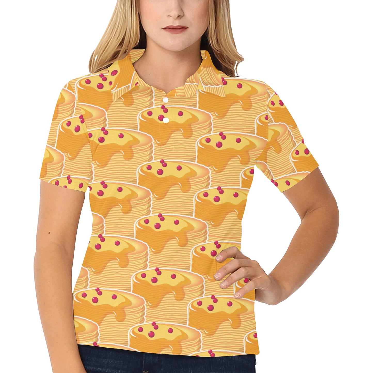 Pancake Pattern Print Design A04 Women's Polo Shirt
