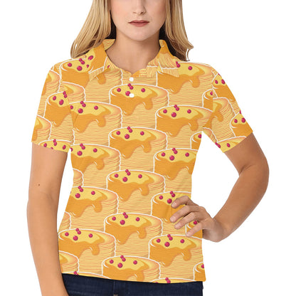 Pancake Pattern Print Design A04 Women's Polo Shirt