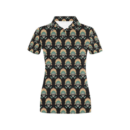 American indian Skull Pattern Women's Polo Shirt