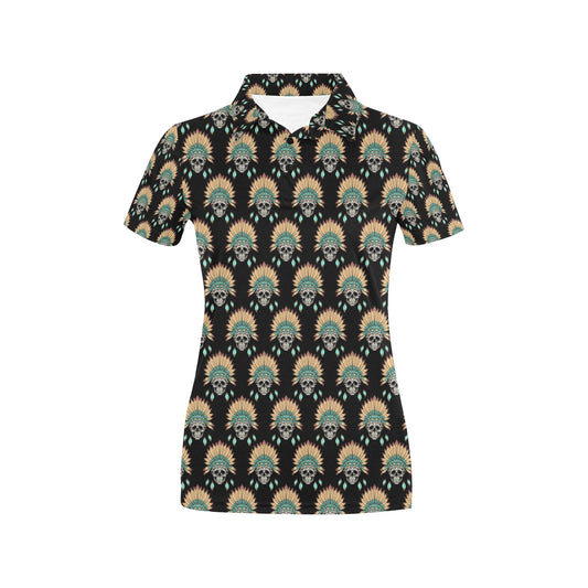 American indian Skull Pattern Women's Polo Shirt