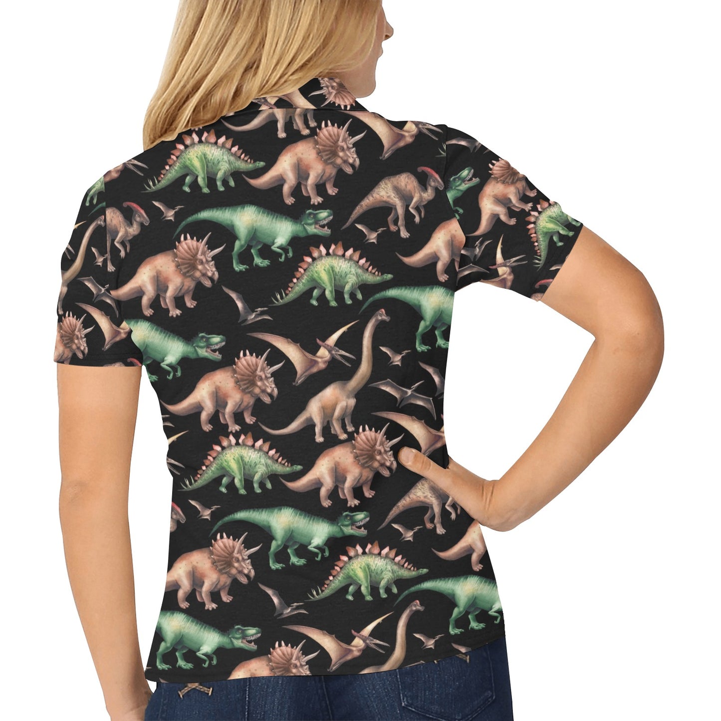 Dinosaur Print Pattern Women's Polo Shirt