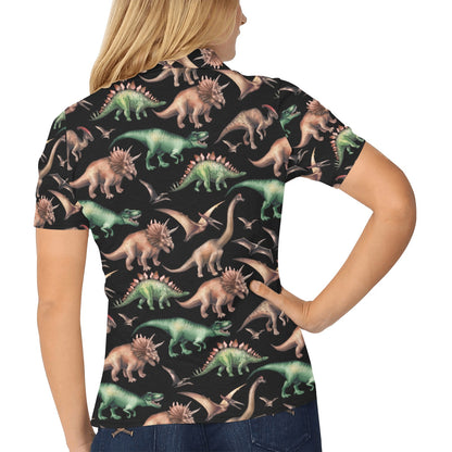 Dinosaur Print Pattern Women's Polo Shirt