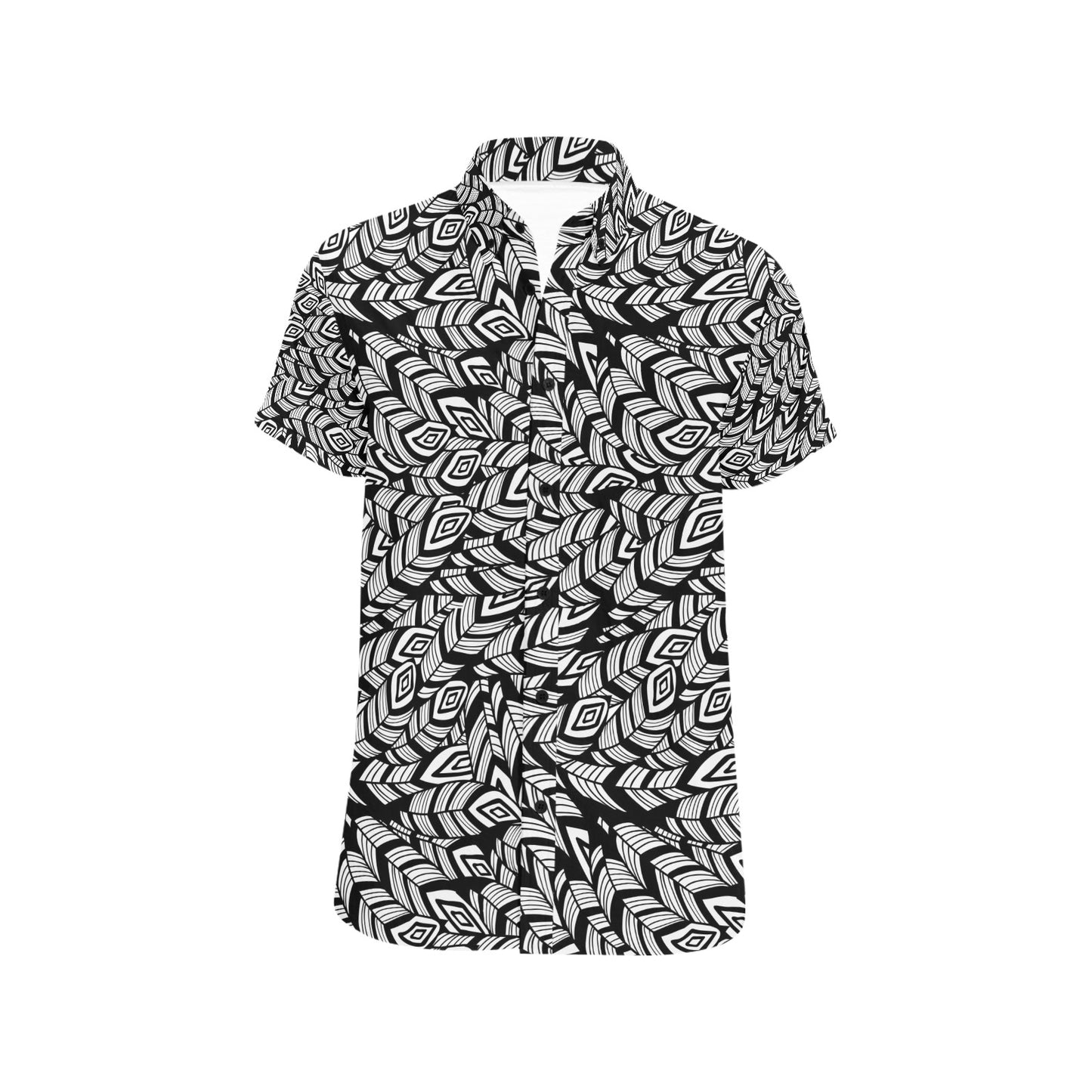 Tribal Pattern Print Design LKS302 Men Short Sleeve Button Up Shirt