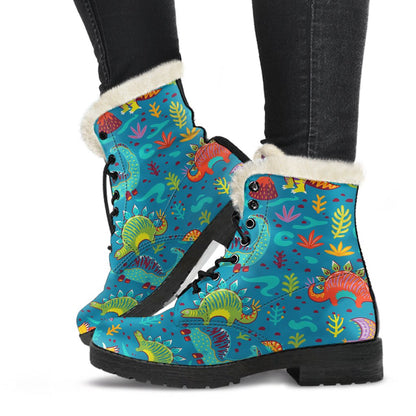 Dinosaur Cartoon Style Faux Fur Leather Boots-JTAMIGO.COM