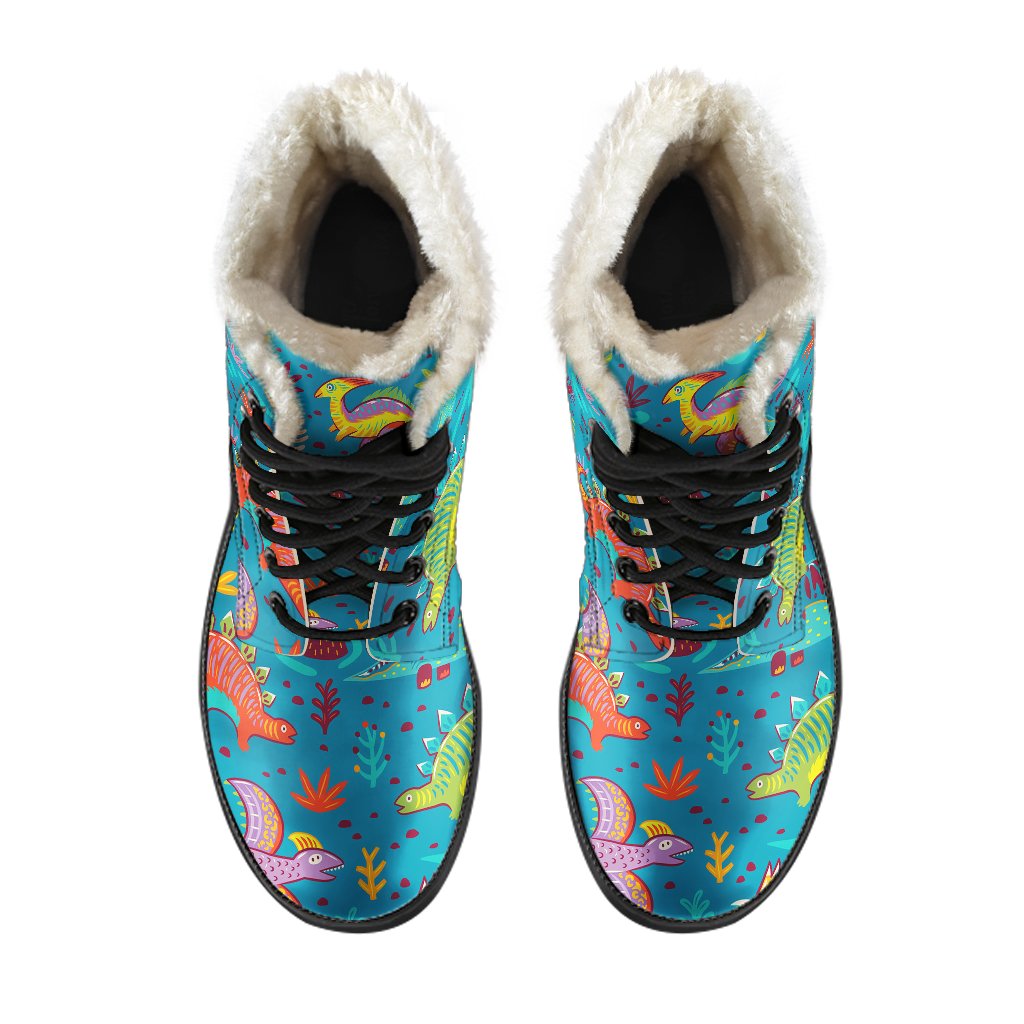 Dinosaur Cartoon Style Faux Fur Leather Boots-JTAMIGO.COM