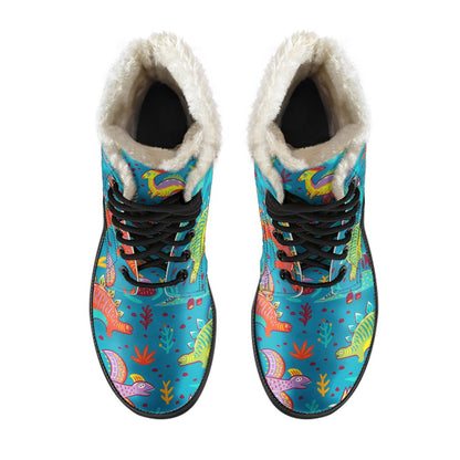 Dinosaur Cartoon Style Faux Fur Leather Boots-JTAMIGO.COM