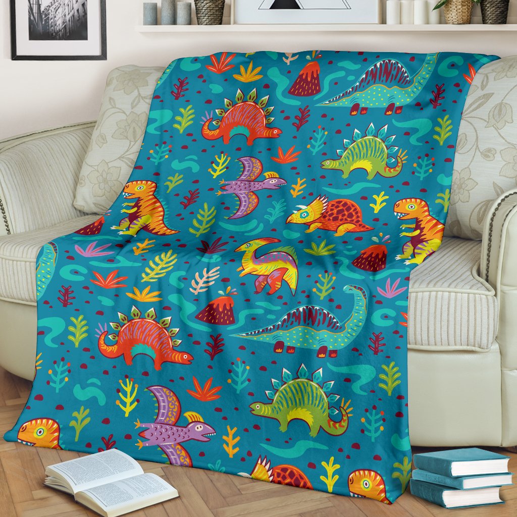 Dinosaur Cartoon Style Fleece Blanket