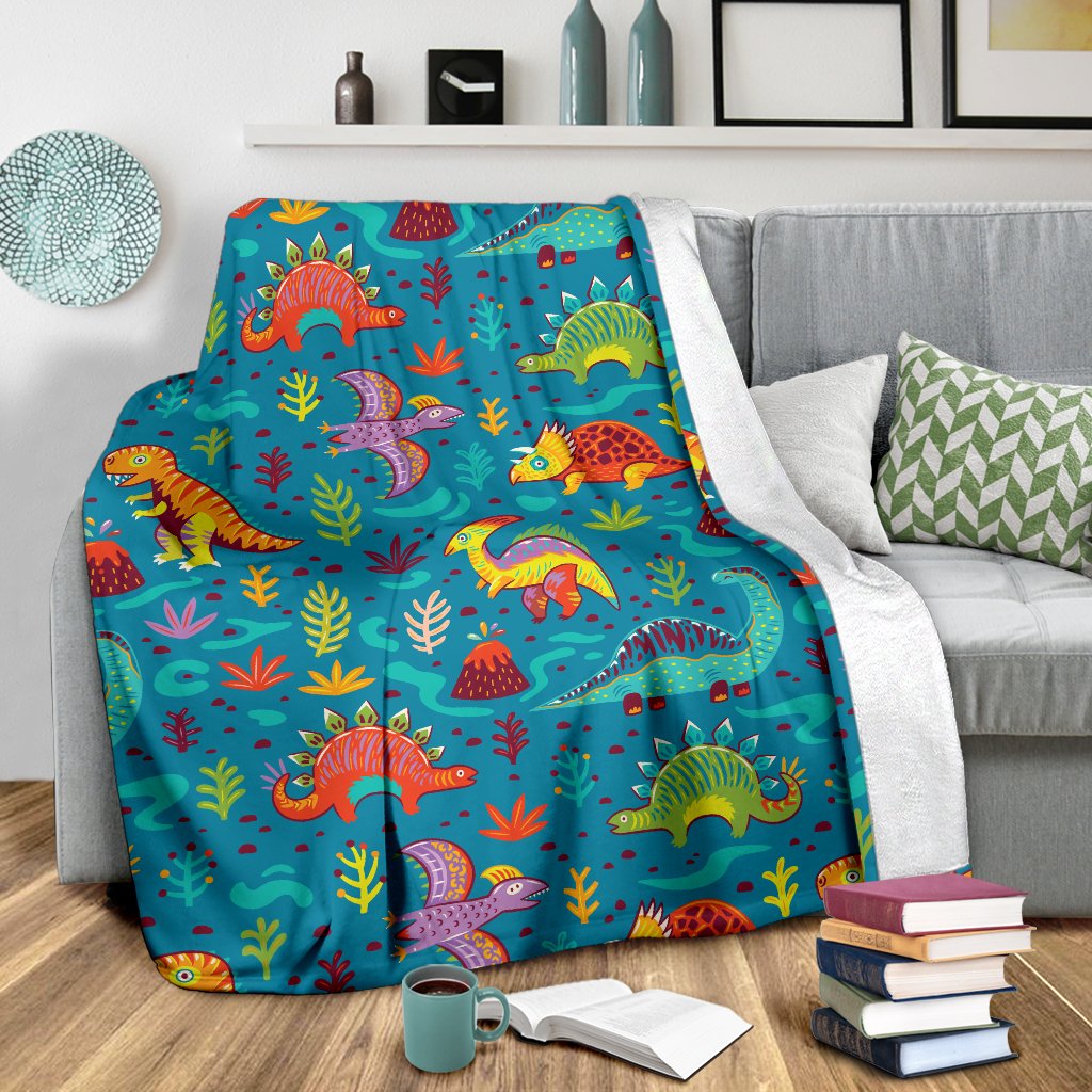 Dinosaur Cartoon Style Fleece Blanket