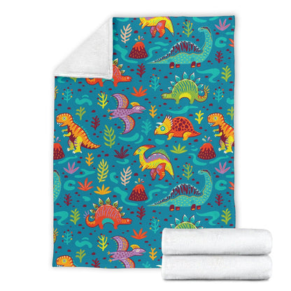 Dinosaur Cartoon Style Fleece Blanket
