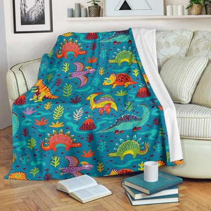 Dinosaur Cartoon Style Fleece Blanket
