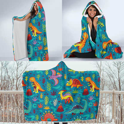 Dinosaur Cartoon Style Hooded Blanket-JTAMIGO.COM