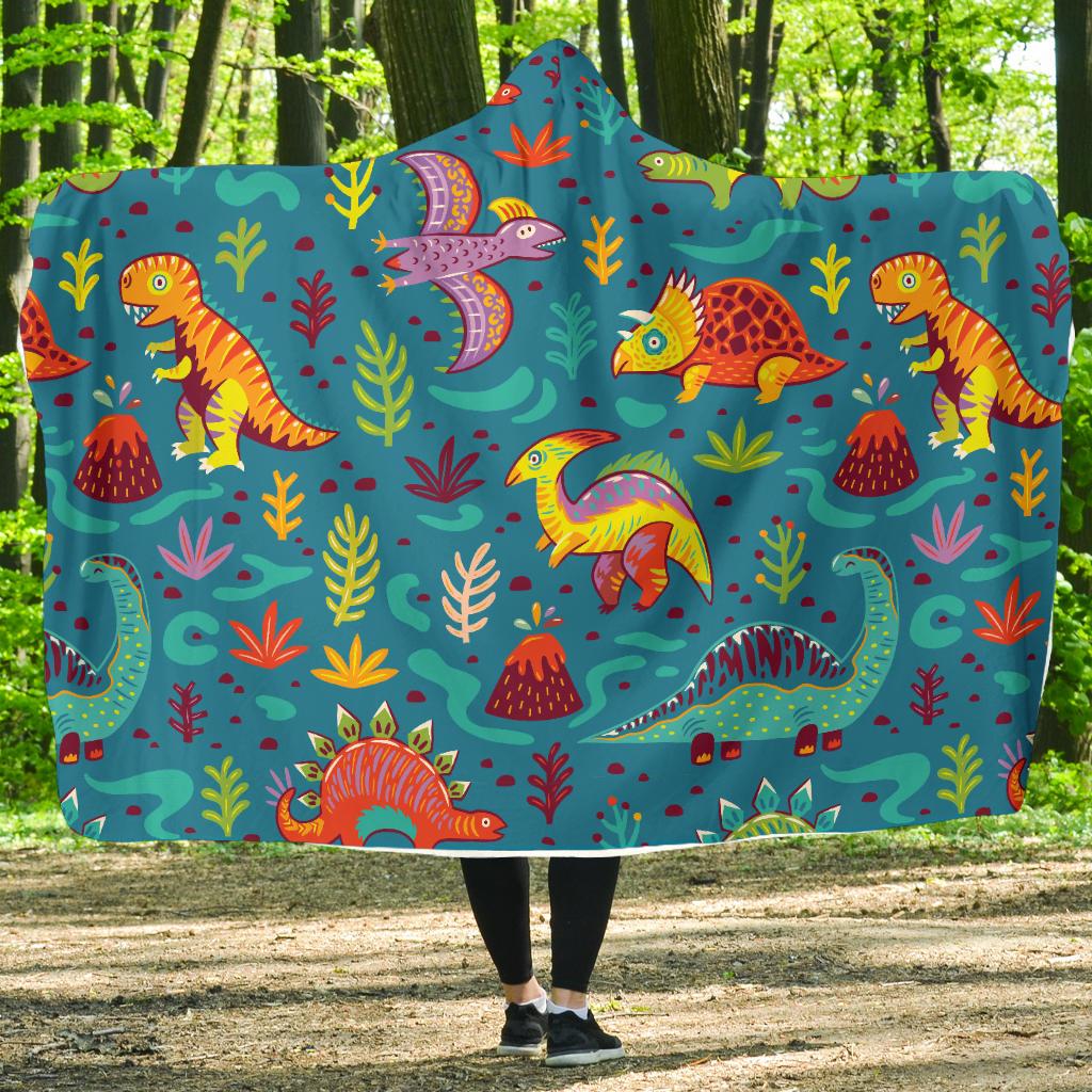 Dinosaur Cartoon Style Hooded Blanket-JTAMIGO.COM