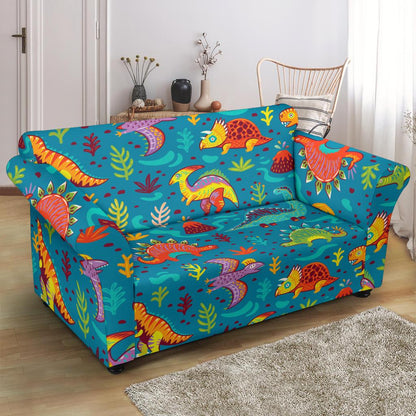 Dinosaur Cartoon Style Loveseat Slipcover-JTAMIGO.COM