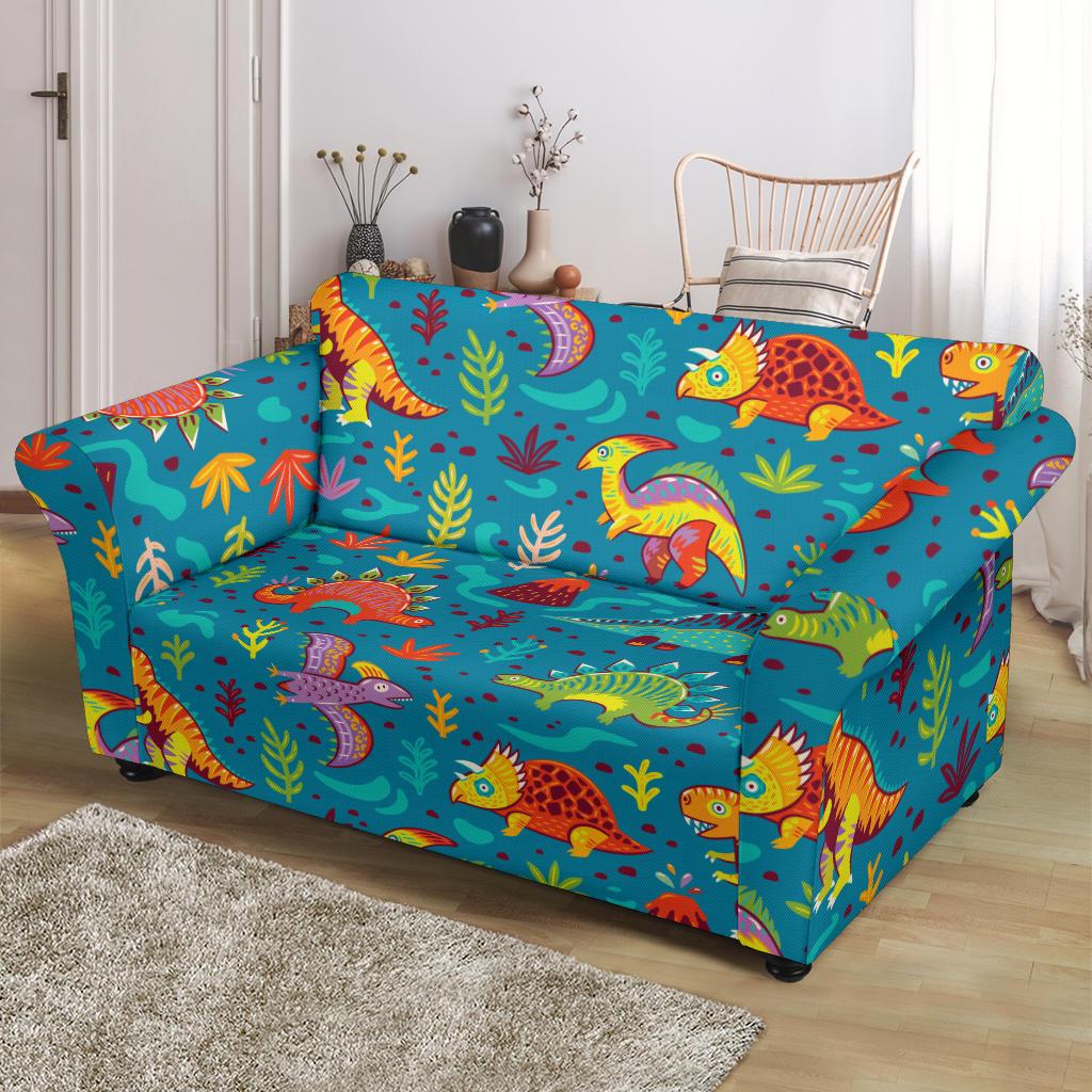 Dinosaur Cartoon Style Loveseat Slipcover-JTAMIGO.COM