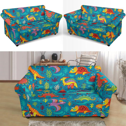 Dinosaur Cartoon Style Loveseat Slipcover-JTAMIGO.COM