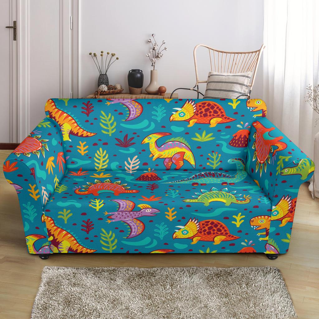 Dinosaur Cartoon Style Loveseat Slipcover-JTAMIGO.COM