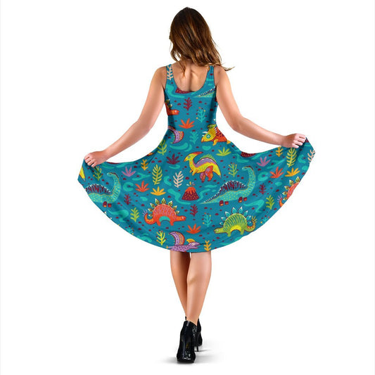 Dinosaur Cartoon Style Sleeveless Dress