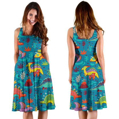 Dinosaur Cartoon Style Sleeveless Dress
