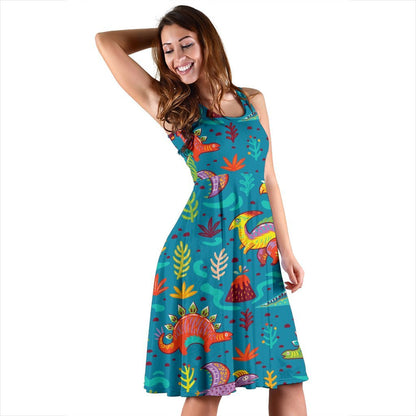 Dinosaur Cartoon Style Sleeveless Dress