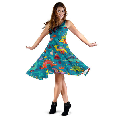 Dinosaur Cartoon Style Sleeveless Dress
