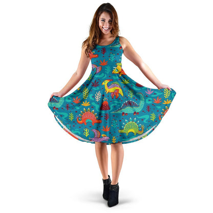 Dinosaur Cartoon Style Sleeveless Dress
