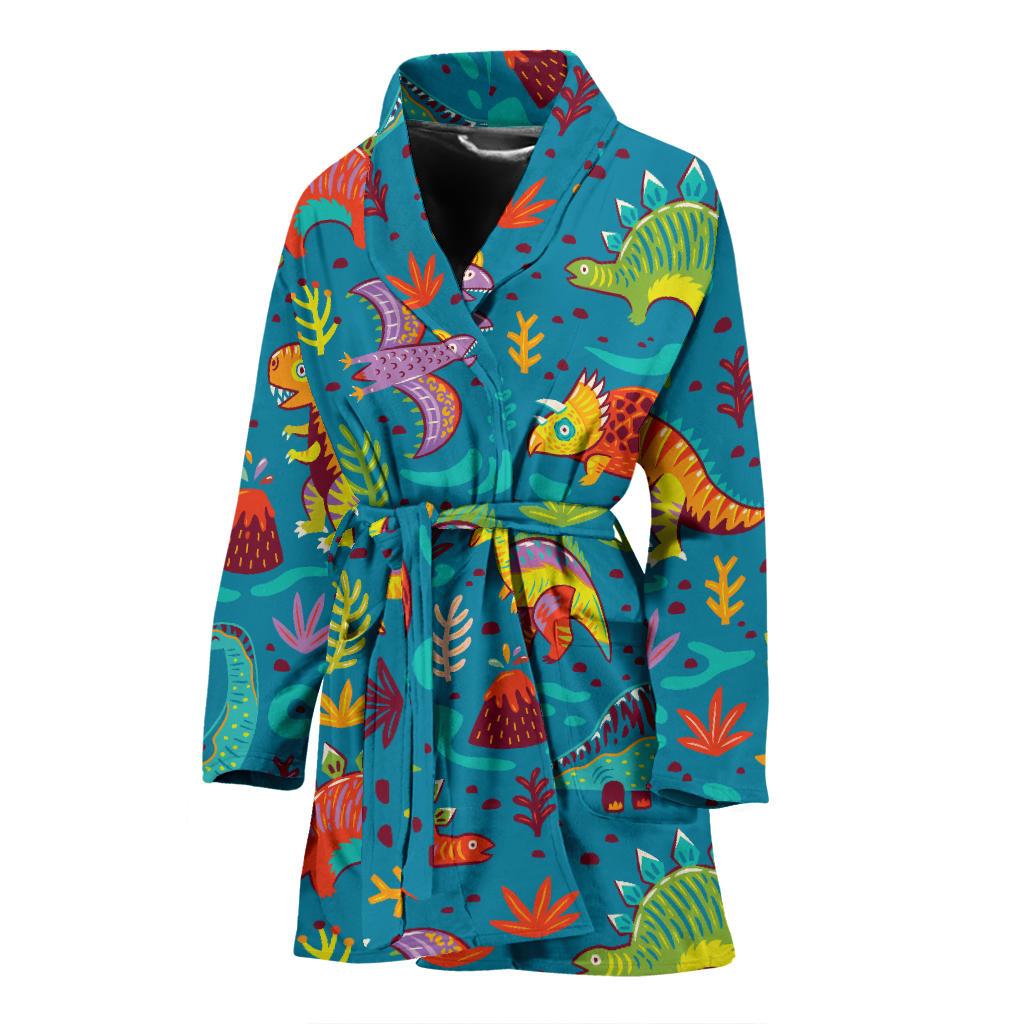 Dinosaur Cartoon Style Women Bath Robe-JTAMIGO.COM