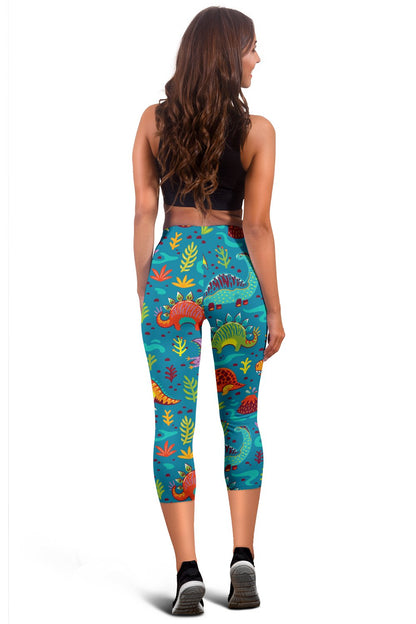 Dinosaur Cartoon Style Women Capris