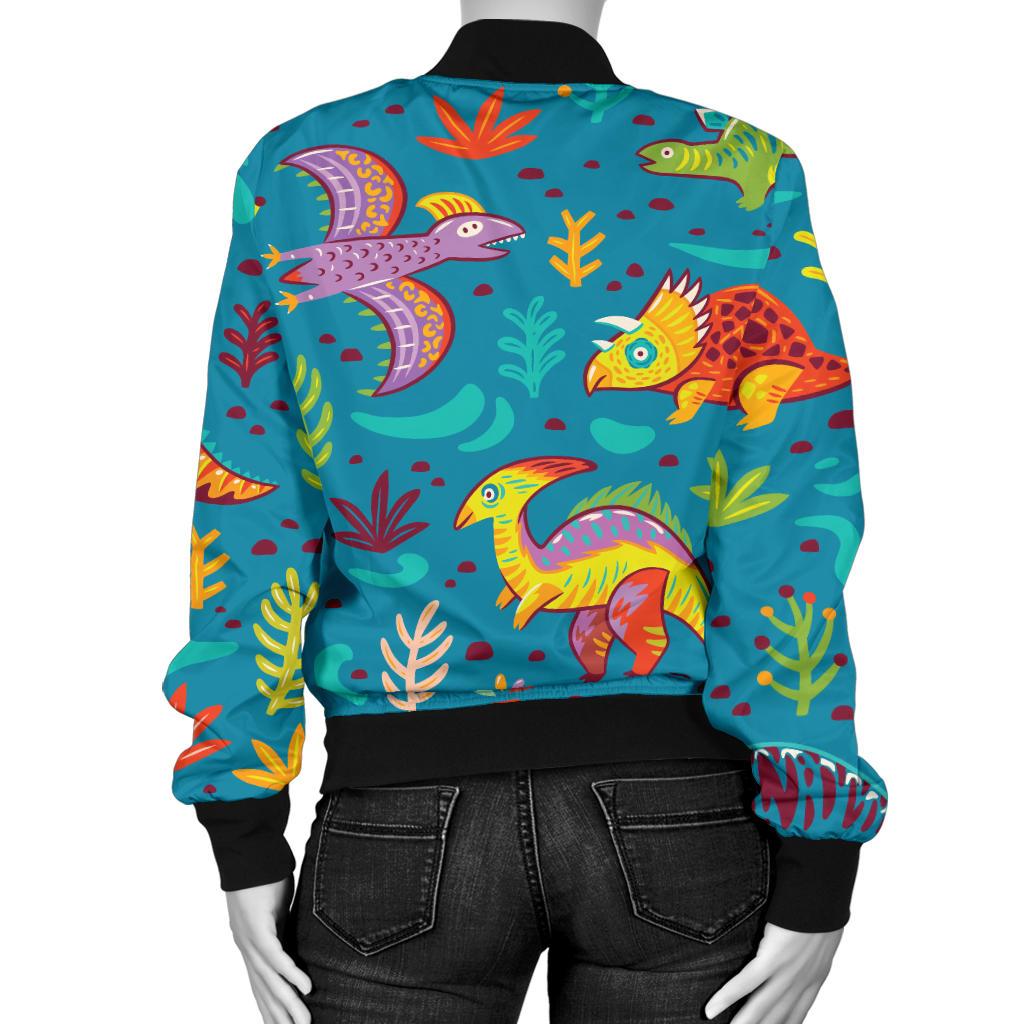 Dinosaur Cartoon Style Women Casual Bomber Jacket