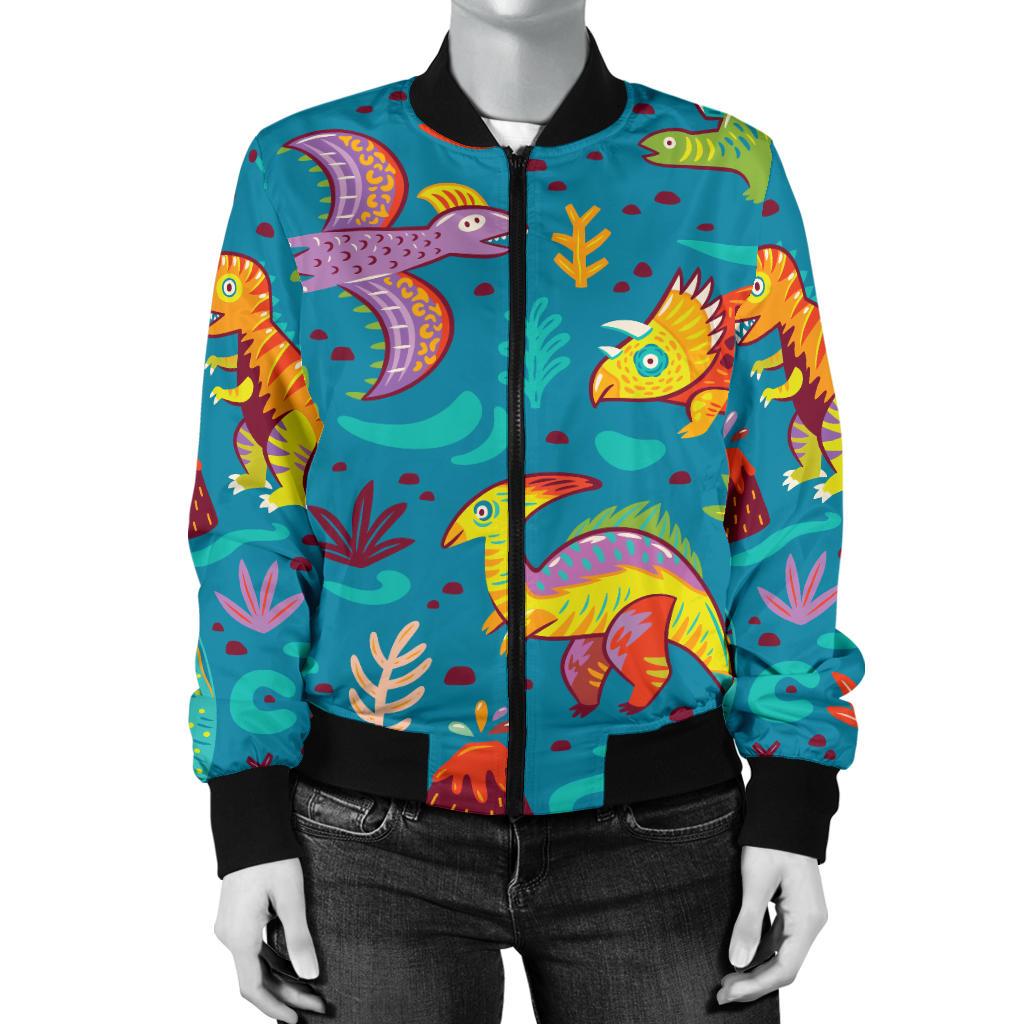 Dinosaur Cartoon Style Women Casual Bomber Jacket