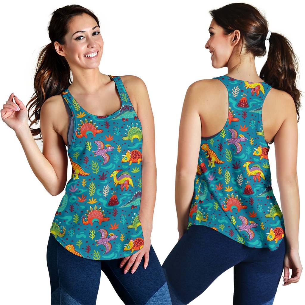 Dinosaur Cartoon Style Women Racerback Tank Top