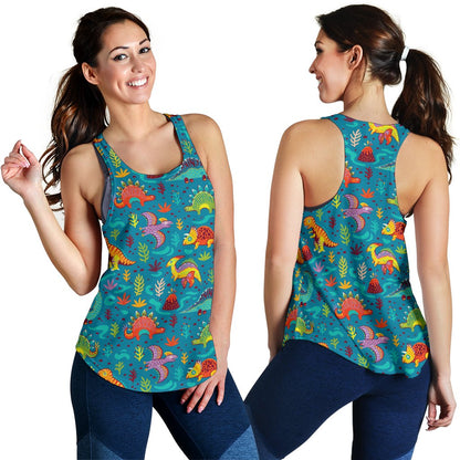 Dinosaur Cartoon Style Women Racerback Tank Top