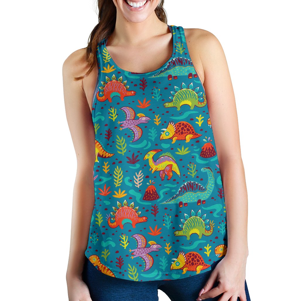 Dinosaur Cartoon Style Women Racerback Tank Top