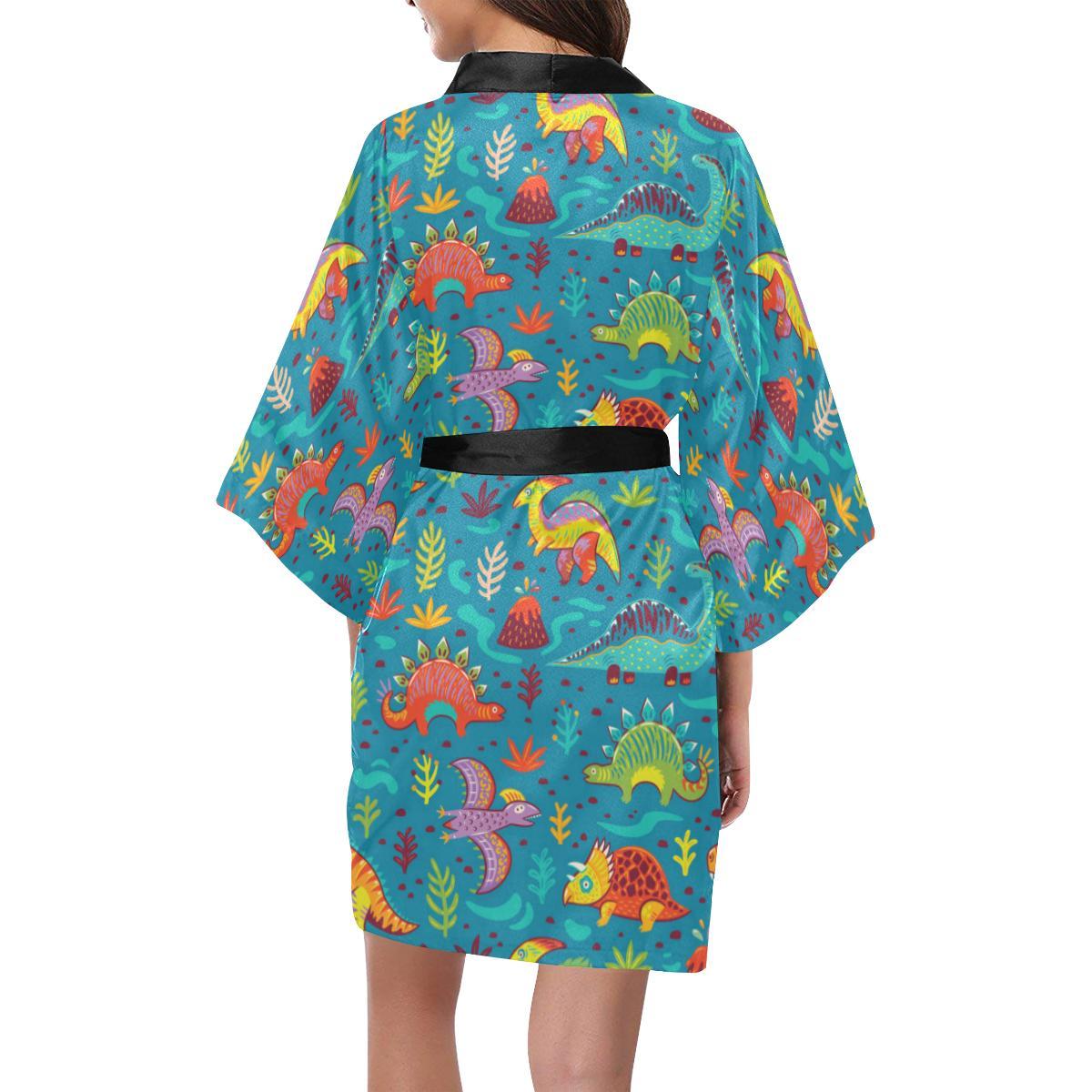 Dinosaur Cartoon Style Women Short Kimono Robe