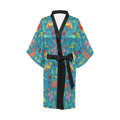 Dinosaur Cartoon Style Women Short Kimono Robe