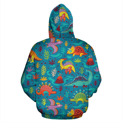 Dinosaur Cartoon Style Zip Up Hoodie