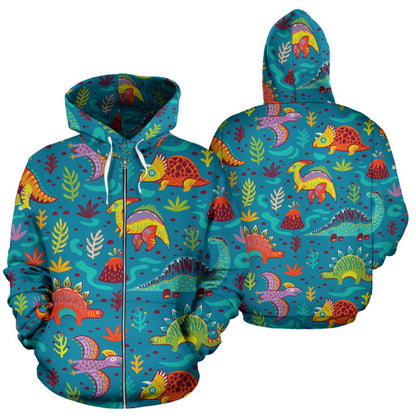 Dinosaur Cartoon Style Zip Up Hoodie