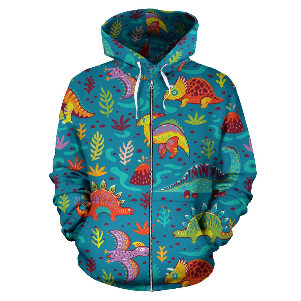 Dinosaur Cartoon Style Zip Up Hoodie