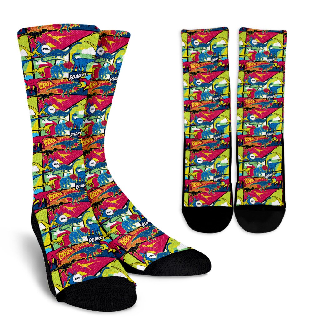 Dinosaur Comic Pop Art Style Crew Socks