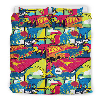 Dinosaur Comic Pop Art Style Duvet Cover Bedding Set