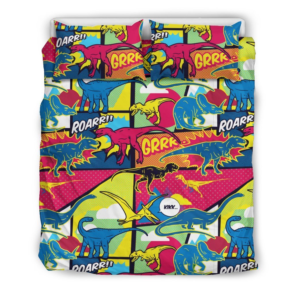 Dinosaur Comic Pop Art Style Duvet Cover Bedding Set