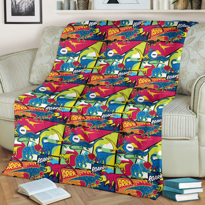 Dinosaur Comic Pop Art Style Fleece Blanket