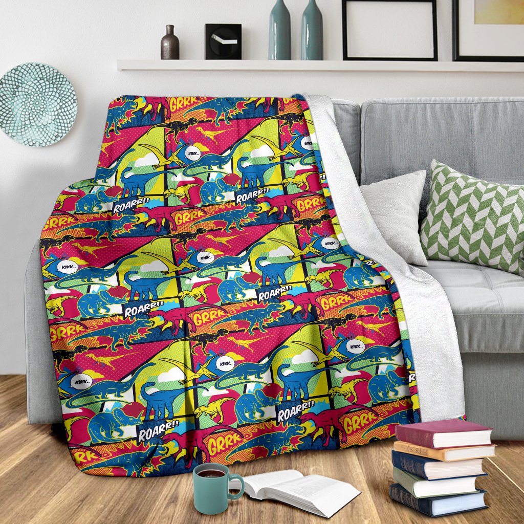 Dinosaur Comic Pop Art Style Fleece Blanket