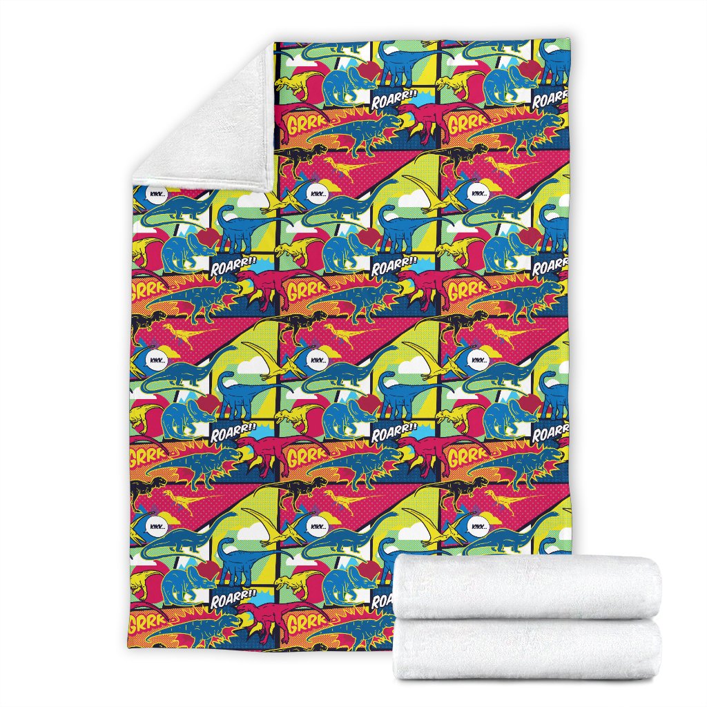 Dinosaur Comic Pop Art Style Fleece Blanket