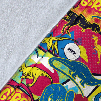 Dinosaur Comic Pop Art Style Fleece Blanket